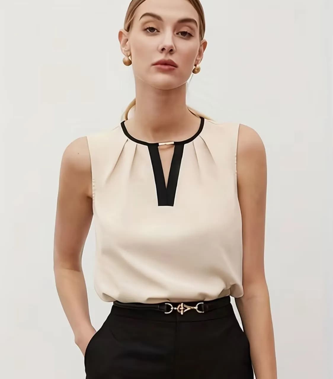 Blusa Elegante Beige / Negro T-L