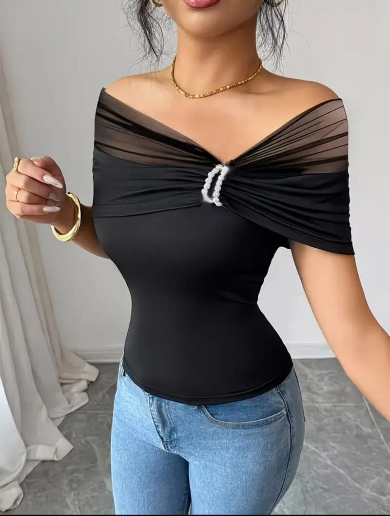 Blusa de Malla 1 Hombro Negro T-M