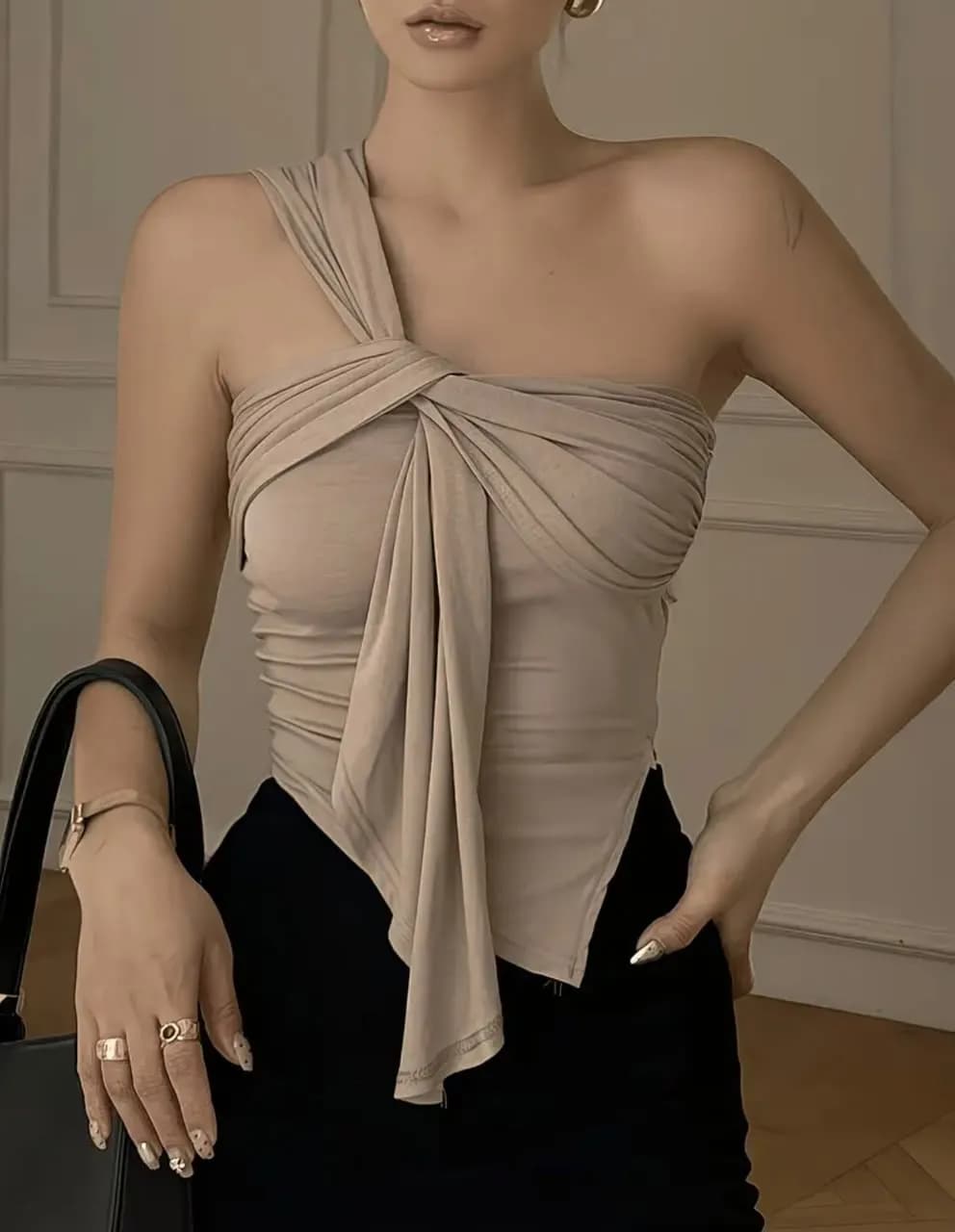 Blusa Elegante Mujer Beige T-L